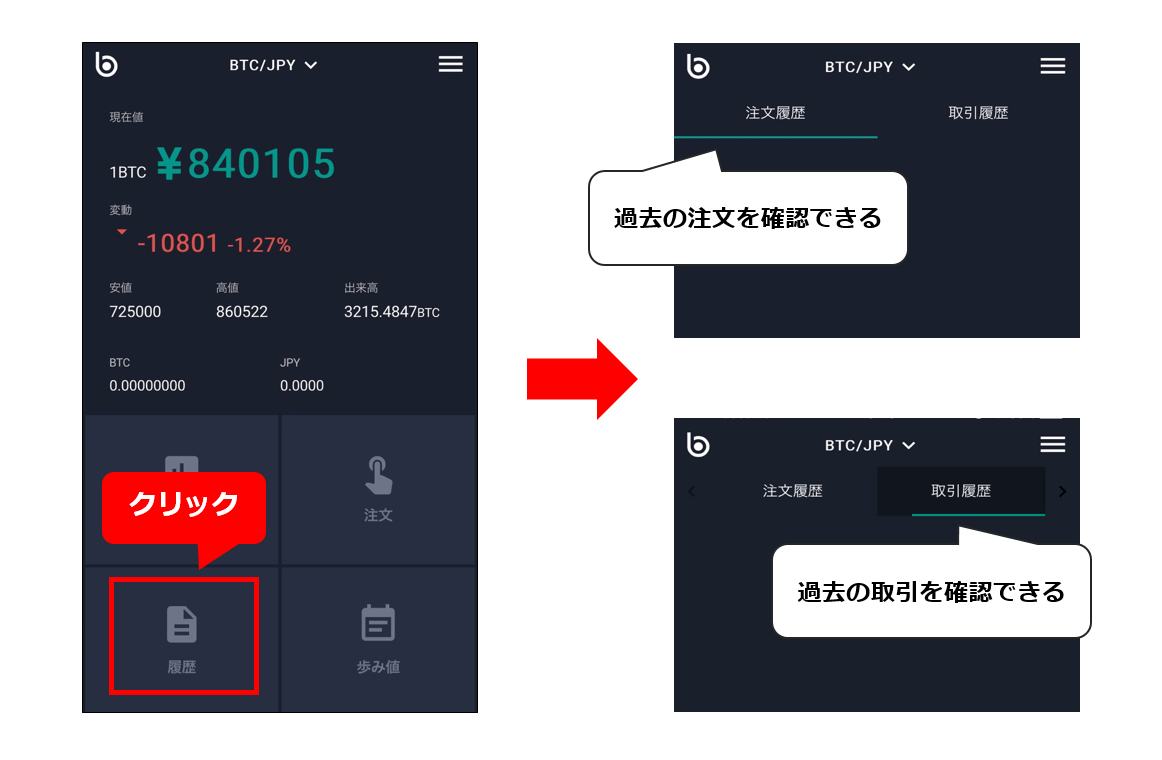 注文履歴と取引履歴の確認